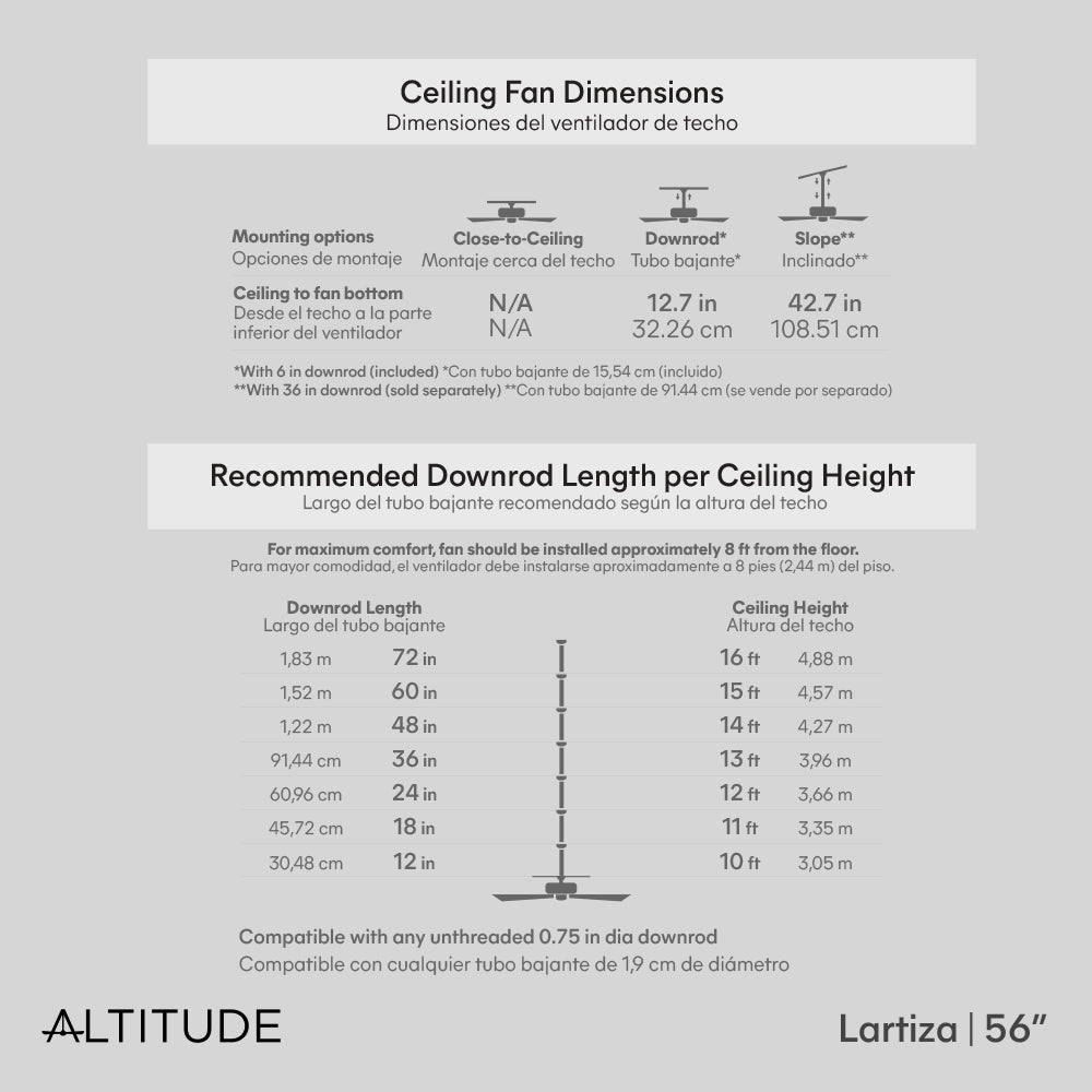 Altitude Laritza 108L56BNDDW Ceiling Fan 56 - Brushed Nickel Dark Driftwood, Dark Driftwood/