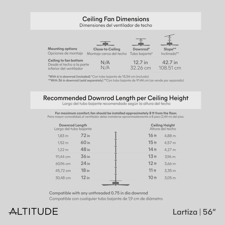 Altitude Laritza 108L56BNDDW Ceiling Fan 56 - Brushed Nickel Dark Driftwood, Dark Driftwood/