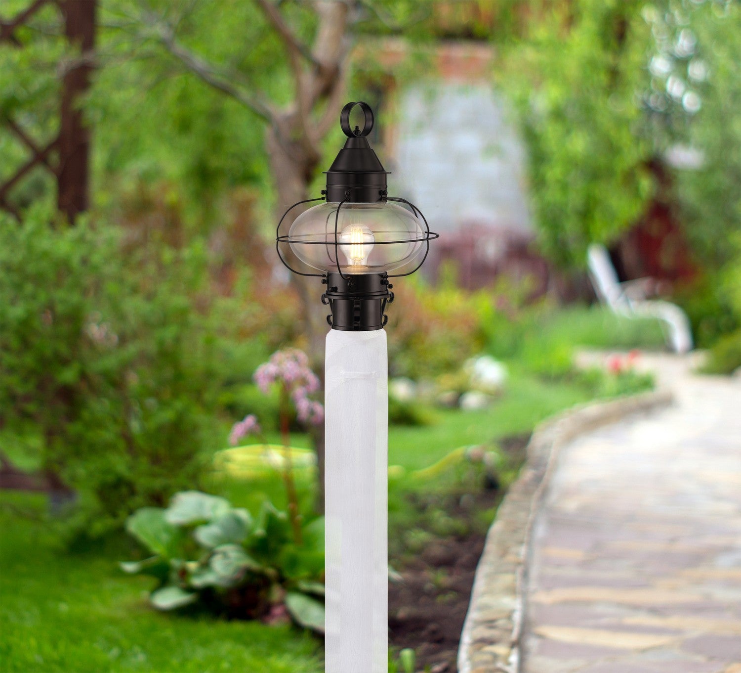 Norwell Lighting 1321-BR-CL Cottage Onion One Light Post Mount Outdoor Bronze / Dark