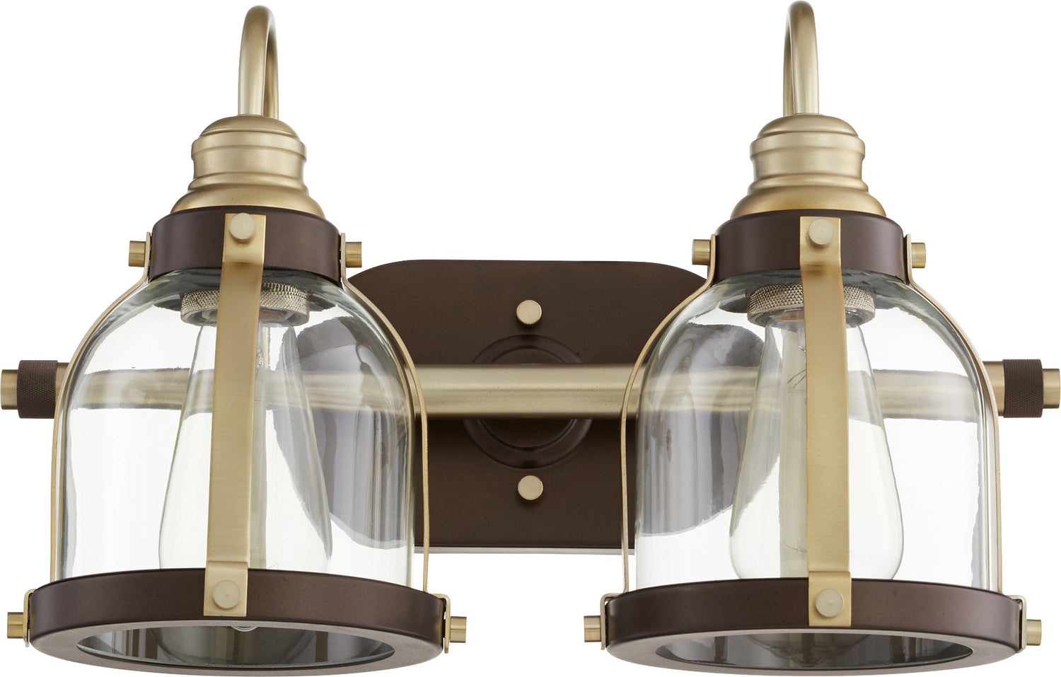 Quorum Banded Series 586-2-8086 Bath Vanity Light 16 in. wide - Aged Brass W/ Oiled Bronze