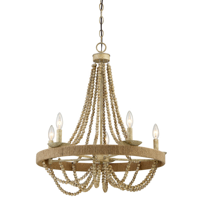 Meridian Mchan M10014-97 Chandelier Light - Natural Wood with Rope