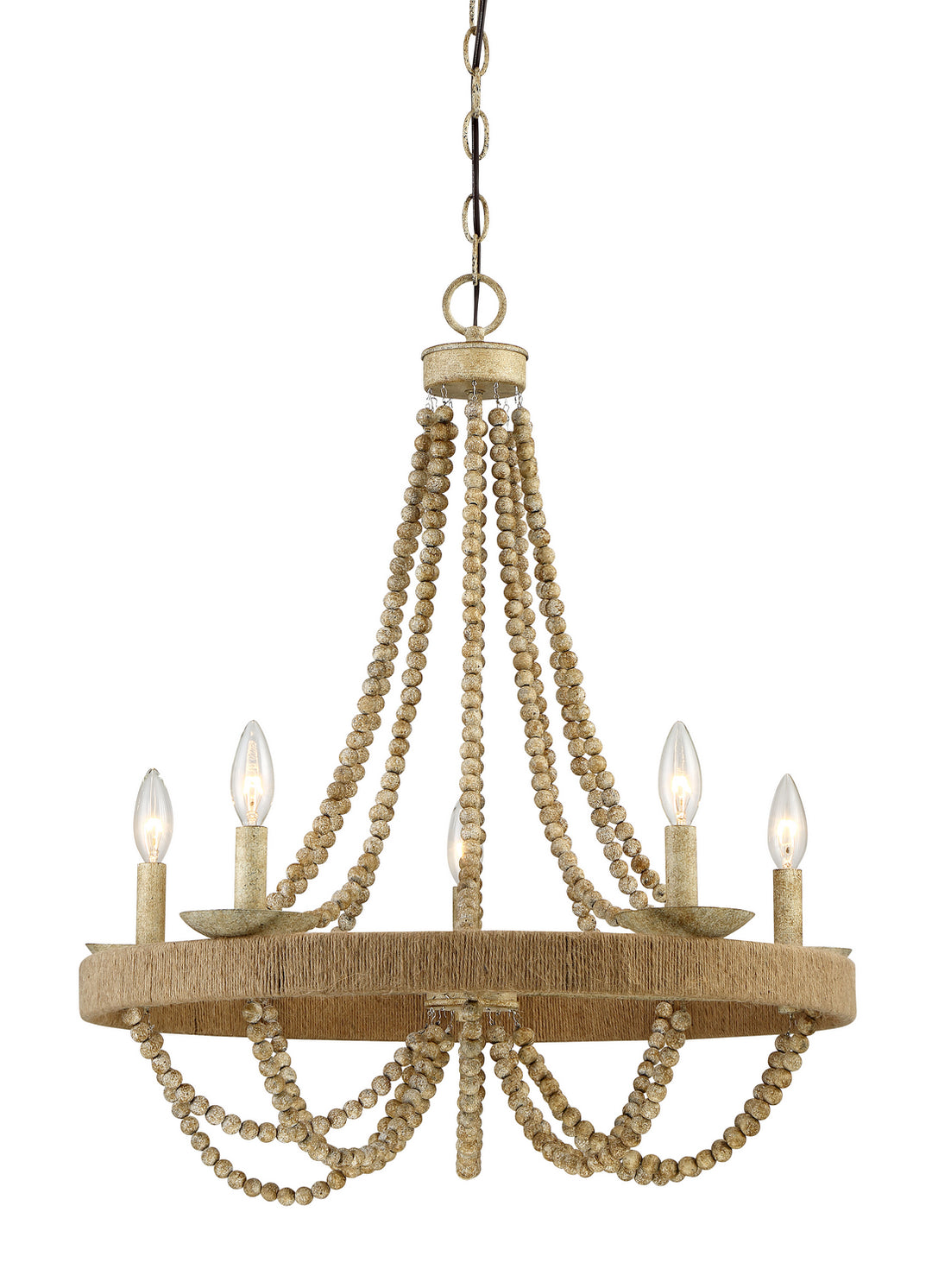 Meridian Mchan M10014-97 Chandelier Light - Natural Wood with Rope