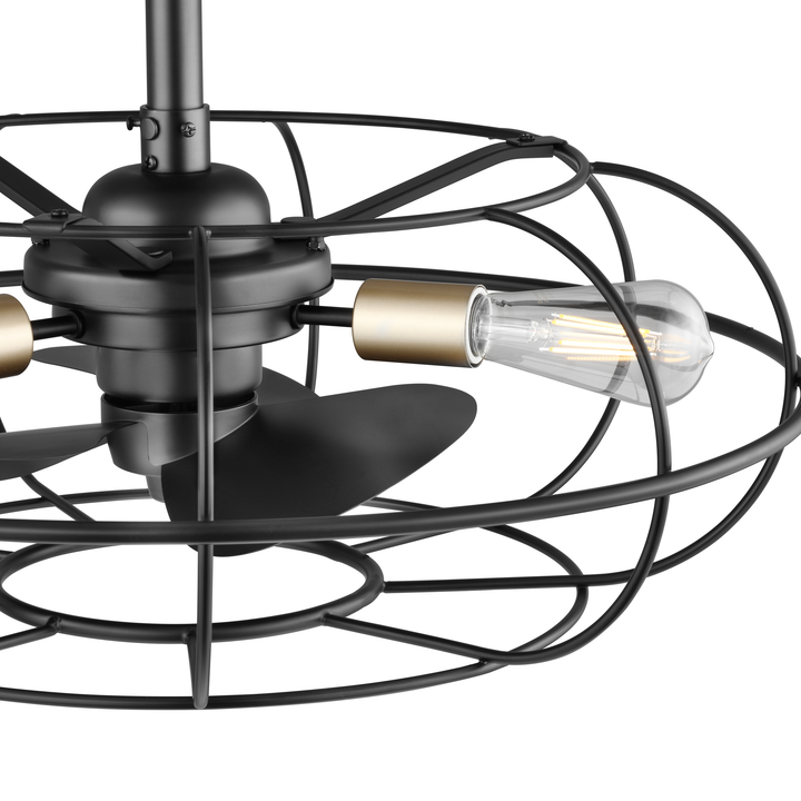 Altitude Farmdale ERTW1906626MBKCB Ceiling Fan 12 - Matte Black with Champagne Bronze bulb sockets and Matte Black fan blades, Matte Black/