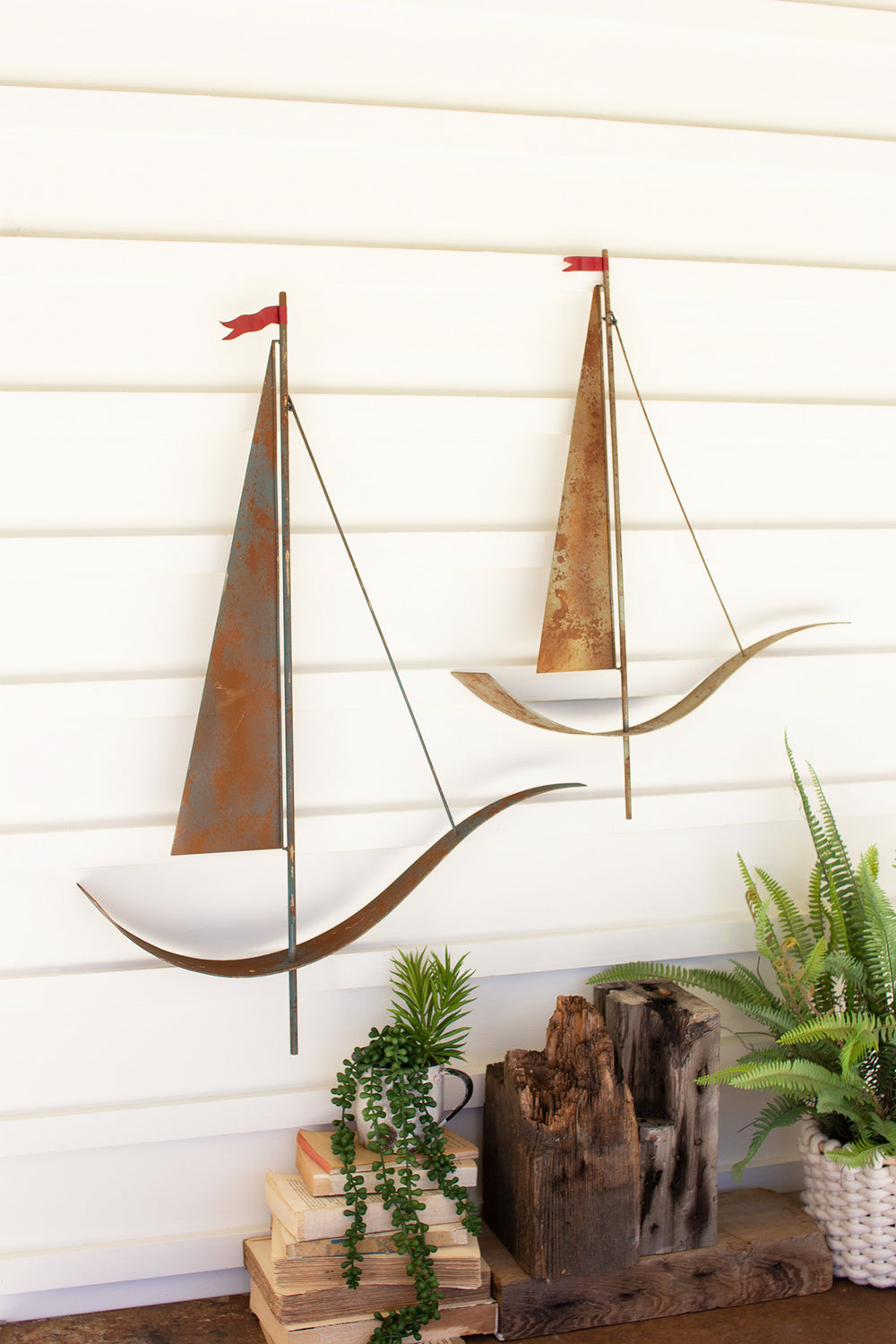 Kalalou Lighting CHE1383  Set Of Two Sailboat Wall Hangings Mirror Bronze / Dark